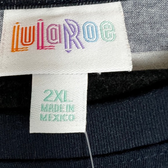 LuLaRoe Women Blouse Tunic Top Shirt Plus 2XL Navy White Stripe Raglan Sleeve - Picture 4 of 10